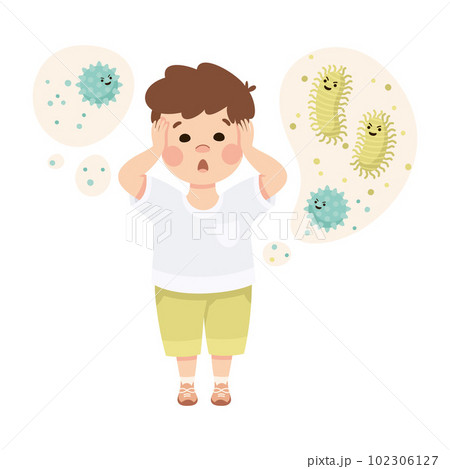 Little Boy Imagining Virus and Bacteria in Bubble Having Fantasy Vector Illustration Little Boy Imagining Virus and Bacteria in Bubble Having Fantasy Vector Illustration 102306127