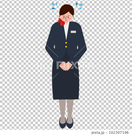 Illustration of a female flight attendant in an apron who provides in-flight service 102307196