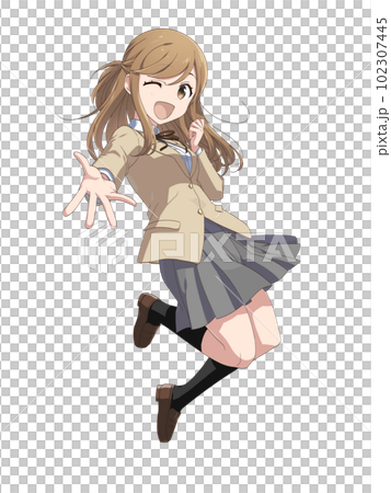 明るいポーズの女子高生（ウインク） 102307445