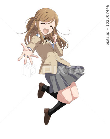 明るいポーズの女子高生（笑顔） 102307446