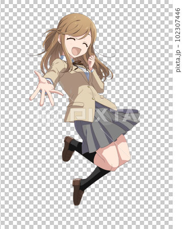 明るいポーズの女子高生（笑顔） 102307446