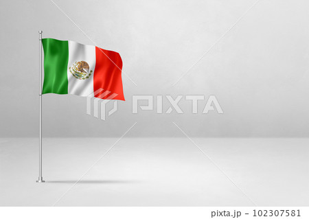 Mexican flag isolated on white concrete wall background Mexican flag isolated on white concrete wall background 102307581