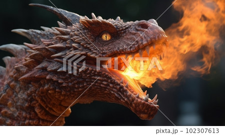 Fire Breathing Dragon: AI Creations - Stock Illustration
