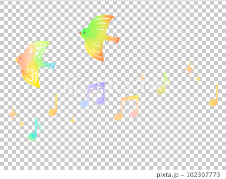 Illustration material of cute musical notes and birds with a fairy tale touch like the world of fairy tales Illustration material of cute musical notes and birds with a fairy tale touch like the world of fairy tales 102307773