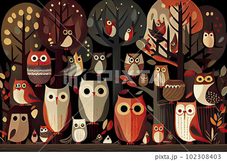 Seamless pattern with cute cartoon owl for fabric print, textile Seamless pattern with cute cartoon owl for fabric print, textile 102308403