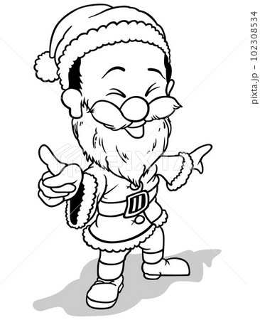 Drawing of a Smiling Santa Claus Pointing 102308534