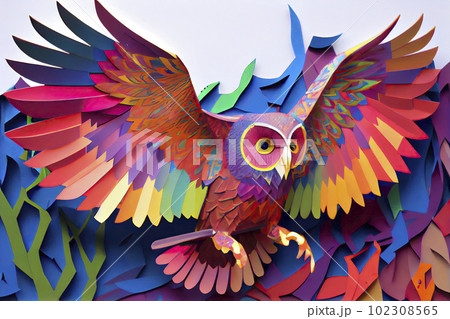 cut paper owl, paper machette mobile, high art, concept art 102308565