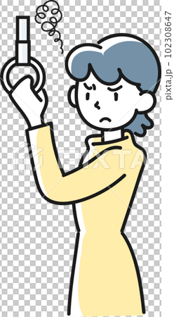 つり革につかまってこちらを睨む女性の上半身 つり革につかまってこちらを睨む女性の上半身 102308647