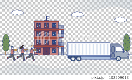 大型トラックで引越しをするスタートアップのメンバー 102309018