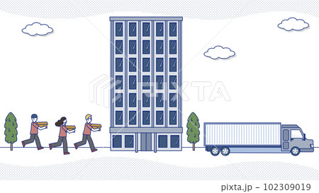 大型トラックで引越しをするスタートアップのメンバー 102309019