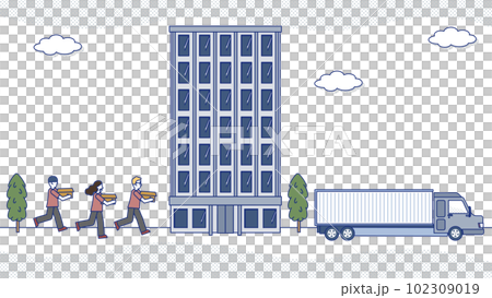 Startup members moving in a large truck 102309019