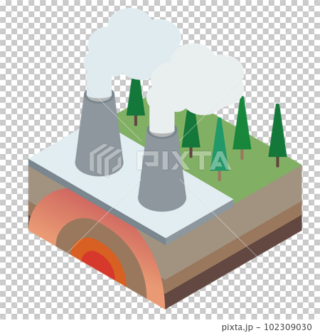 地熱で発電するシンプルなアイソメイラスト 地熱で発電するシンプルなアイソメイラスト 102309030