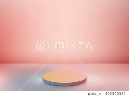 3D realistic minimal style empty pink podium on studio room pink background 102309382