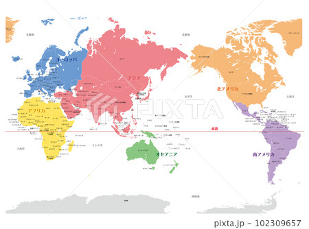 世界地図（州・大陸）国名・境界線あり