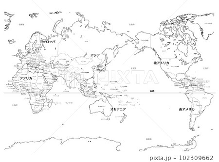 世界地図（白地図）国名・境界線あり