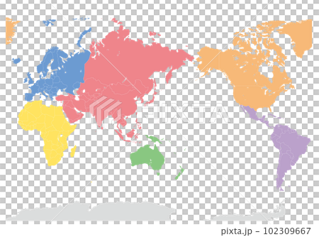 世界地図(州・大陸)境界線あり 世界地図(州・大陸)境界線あり 102309667