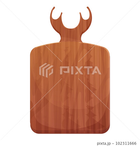 Cutting board wooden chopping desk with horns top view in cartoon style isolated on white background. Wood shield, menu mockup 102311666