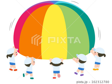 運動会　パラバルーン　中心に空気を含ませて山をつくる 102312780