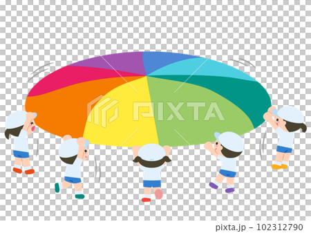 運動会　パラバルーン　縁を持って持ち上げる 102312790