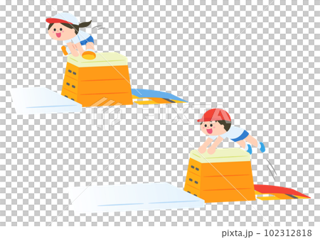跳び箱を跳ぶ子どもたち 102312818