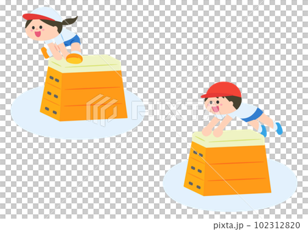 跳び箱を跳ぶ子どもたち 102312820