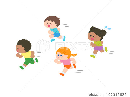 かけっこをする様々な人種の子どもたち かけっこをする様々な人種の子どもたち 102312822
