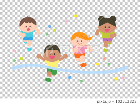 Children of various races in a race Goal scene 102312825