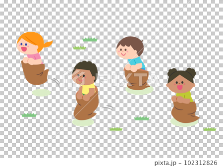 運動会競技　みのむし競争・袋跳び競争 102312826