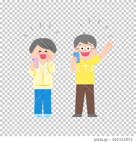 Grandparents holding a smartphone and raising their voice 102312853