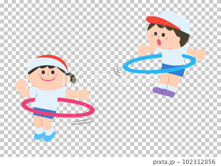 フラフープを回す子どもたち 102312856