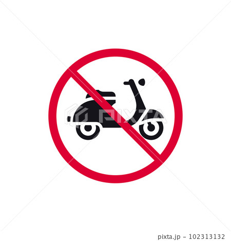No parking scooter rohibited sign, retro moped forbidden modern round sticker, vector illustration 102313132