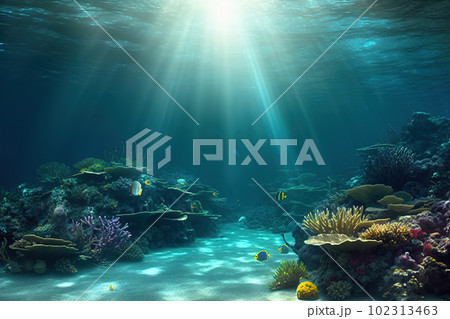 Tropical Seabed - An Underwater Scene with Vibrant Reef and Sunshine. created with Generative AI 102313463