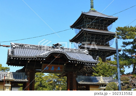 【香川県】四国霊場「第75番札所」総本山善通寺（南大門と五重塔） 102313582