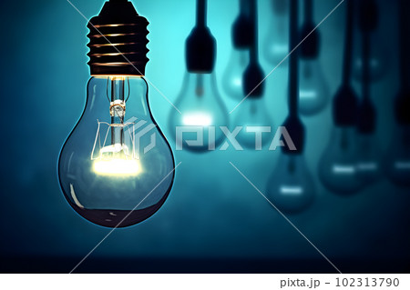 Idea concept with light bulb on blue leather background. created with Generative AI Idea concept with light bulb on blue leather background. created with Generative AI 102313790