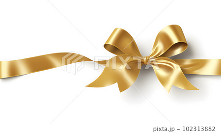 Luxurious Golden Bow with Long Ribbon Isolated on Solid White Background. created with Generative AI Luxurious Golden Bow with Long Ribbon Isolated on Solid White Background. created with Generative AI 102313882