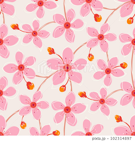 Hand drawn cherry blossom seamless pattern. Japanese spring style geo  botanical on grid background. Soft pink neutral tones. All over print for  asian Stock Vector Image & Art - Alamy
