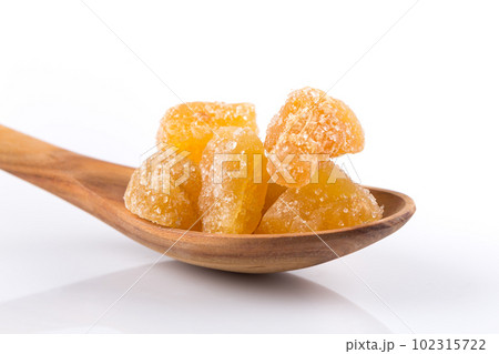 heap of sweat Candied ginger isolated on white 102315722