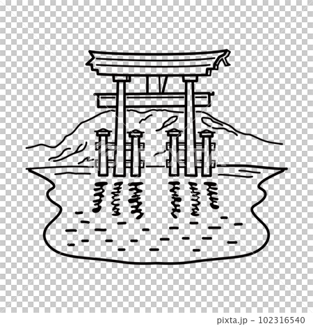 広島　宮島のイラスト（線画） 102316540