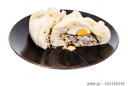 cut Banh Bao steamed bun cutout on white 102316595