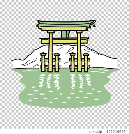 Illustration of Hiroshima Miyajima (3 colors) 102316665