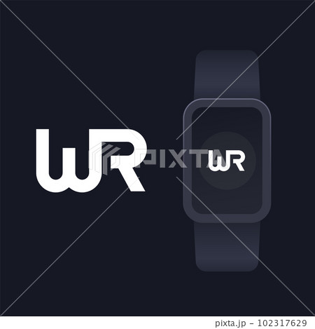 WR monogram, letters, logo design with smart watch WR monogram, letters, logo design with smart watch 102317629