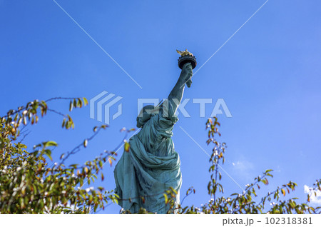後ろから見た自由の女神 - ニューヨークの象徴的ランドマーク 102318381