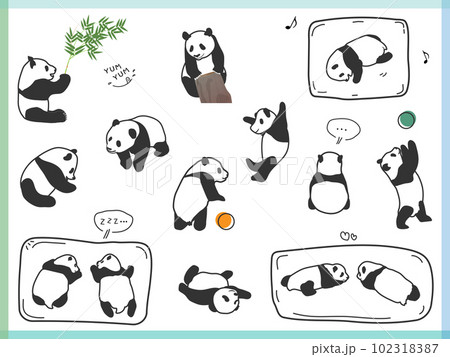 かわいい子供パンダのいろいろバリエーション、ベクターイラストセット 102318387