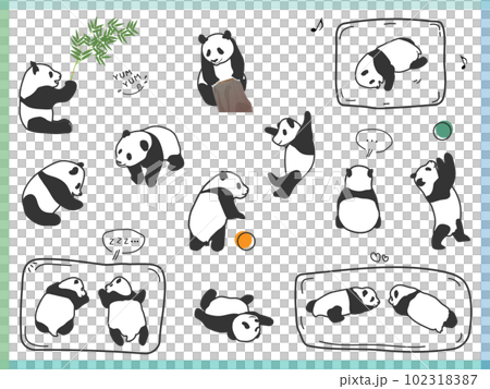 かわいい子供パンダのいろいろバリエーション、ベクターイラストセット 102318387