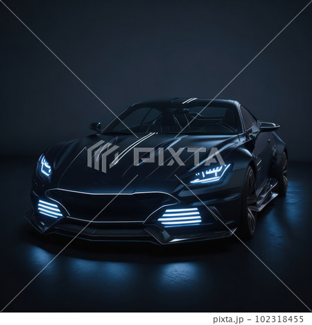 Super sports car with accentuated lines and play of light. Ai generated. 102318455