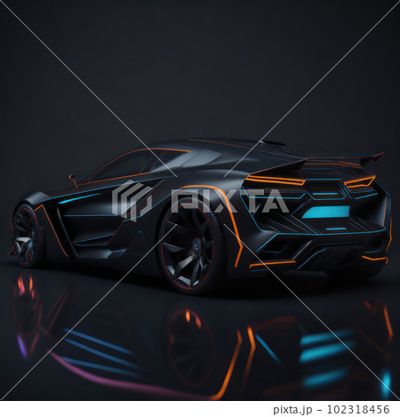 Super sports car with accentuated lines and play of light. Ai generated. 102318456