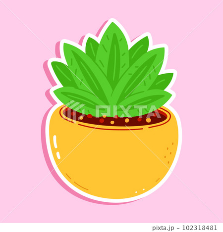 Indoor plant sticker character. Vector hand drawn cartoon kawaii character illustration icon. Isolated on pink background Indoor plant sticker character 102318481