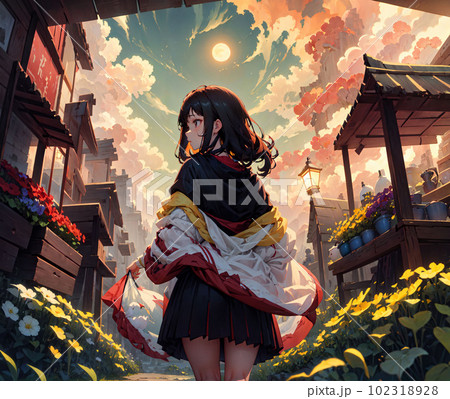 夕方と女の子 102318928