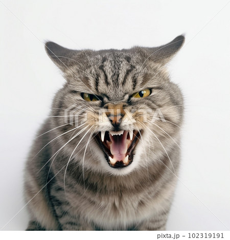 Angry cat, cat is angry, bares its teeth, - Stock Illustration