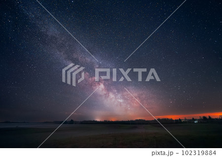 Night landscape with colorful Milky Way, spring sky Night landscape with colorful Milky Way, spring sky 102319884